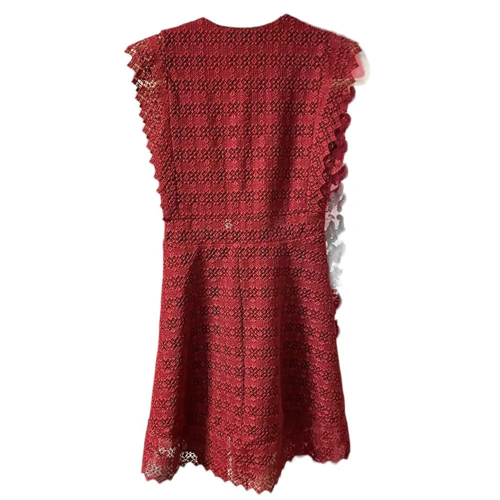 SANDRO CRANBERRY CROCHET LACE FIT & FLARE DRESS - Picture 2 of 6